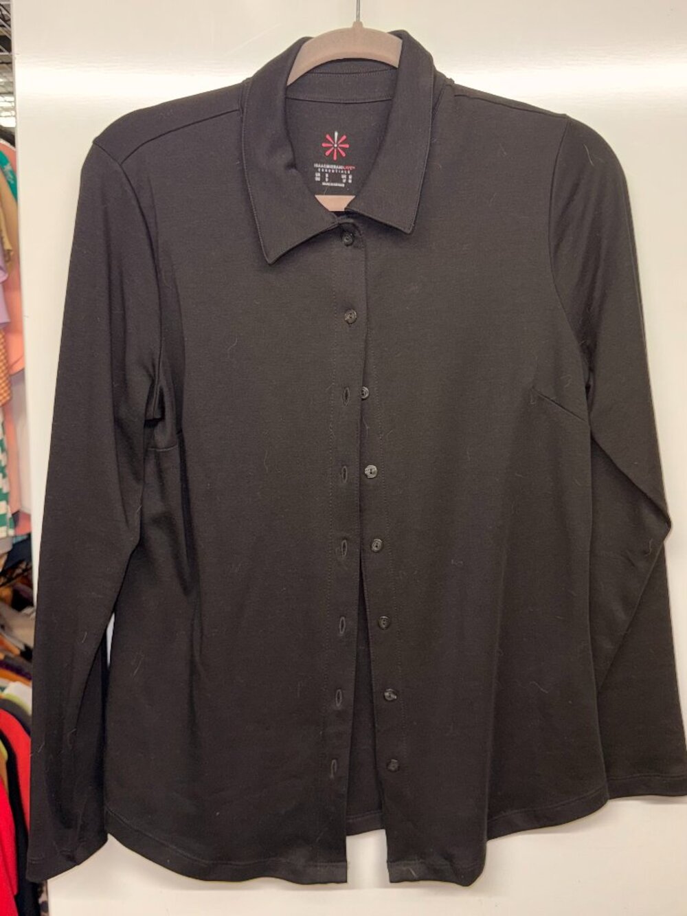 Isaac Mizrahi Live! Essentials Pima Cotton Button Front Top - Dark Grey - Small